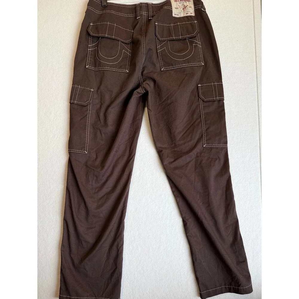 True Religion Bobby Baggy Cargo Pant Men 32 Brown Contrast Stitch 66592-00